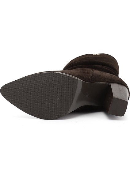 Kadın Kahve Süet Sivri Burun Körüklü Kalın Topuklu Hakiki Deri Çizme indirimleri