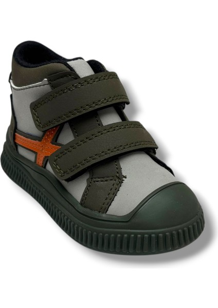 Bebe 650-26 Deri Sıcak Astar Anatomik Çift Cırtlı Çocuk Bot Haki Gri Oranj 22-25