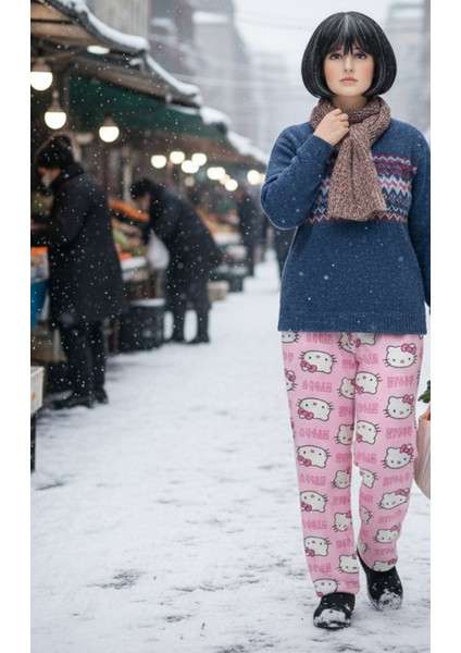 Kışlık Hello Kitty Desenli Pamuklu Pijama Tek Alt