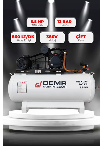 Hava Kompresörü Pistonlu 300 Lt 2 Kafa 12 Bar 5.5 Hp IDMK290