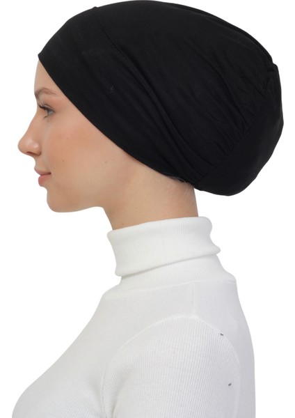 Lastikli Kaymaz Geçmeli Tesettür Bone - Pratik ve Konforlu, Organik Kumaş, Yüksek Kalite - Siyah