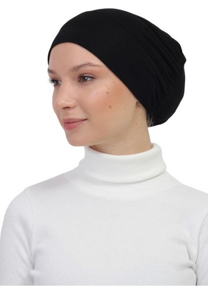 Lastikli Kaymaz Geçmeli Tesettür Bone - Pratik ve Konforlu, Organik Kumaş, Yüksek Kalite - Siyah modelleri