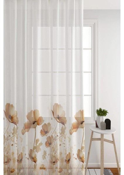 Tül Perde Bahar Çiçekleri Doğa Desenli Salon & Oturma Odası Tül Perde Seyrek Pile (1x2) modelleri