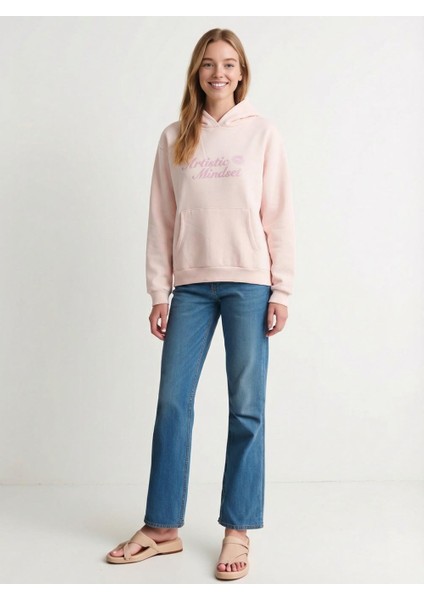 Kadın Baskılı Sweatshırt Pembe