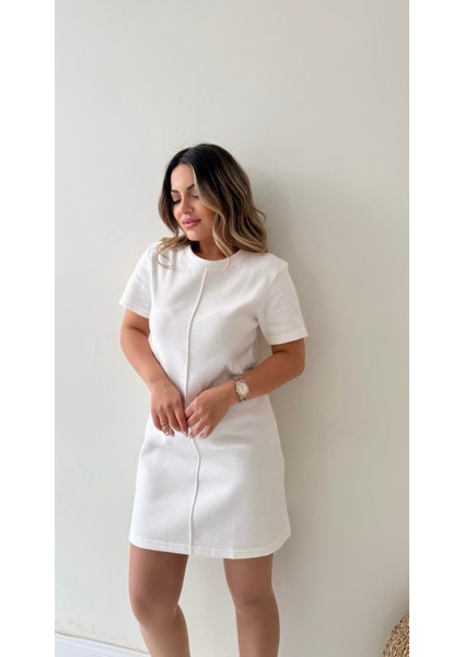 Kısa Kol Marka Pike Elbise Ekru