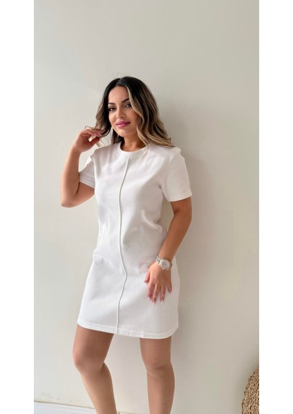 Kısa Kol Marka Pike Elbise Ekru