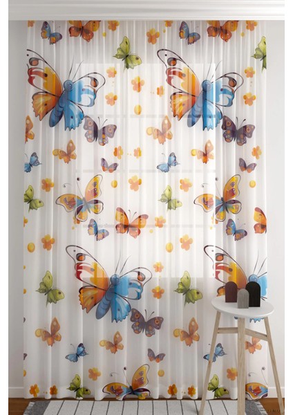 Tül Perde Renkli Kelebekler Çocuk Odası Tül Perde Seyrek Pile (1x2) fiyatları