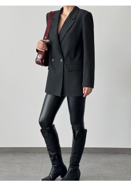 Çift Düğme Polyviskon Oversize Ceket Antrasit modelleri