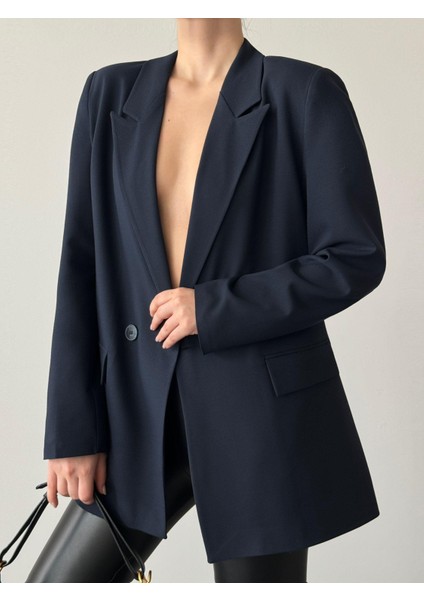 Çift Düğme Polyviskon Oversize Ceket Lacivert fiyatları