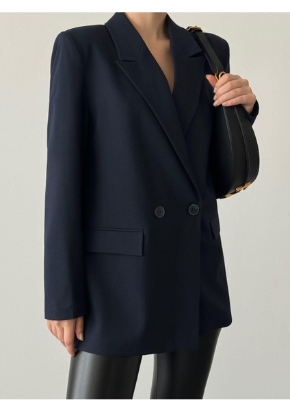 Çift Düğme Polyviskon Oversize Ceket Lacivert modelleri
