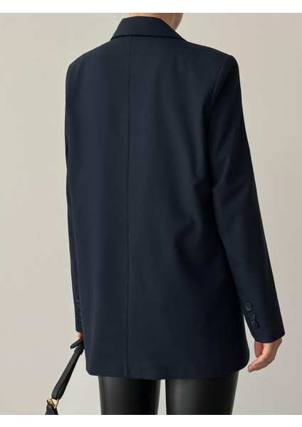 Çift Düğme Polyviskon Oversize Ceket Lacivert fırsatları