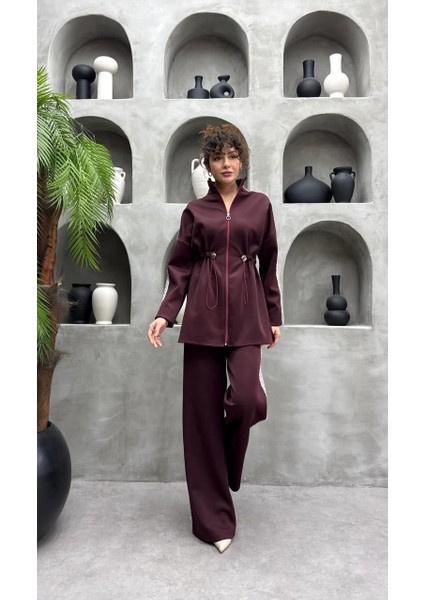 Simli Şerit Detaylı Premium Scuba Kumaş Tesettür Uyumlu Pantolonlu Ikili Takım fiyatları