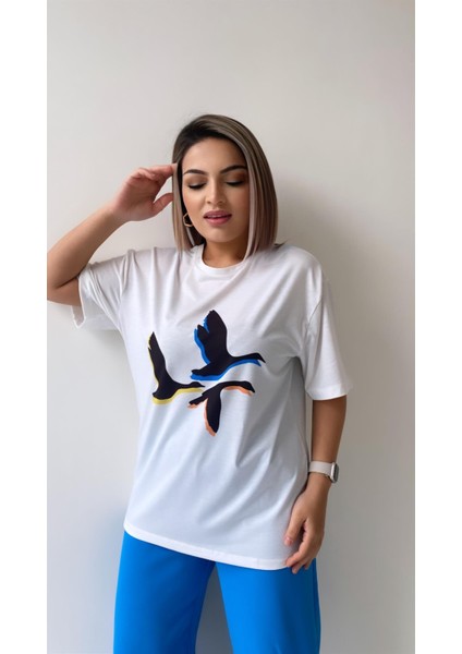 Üç Kuş Baskılı Tişört Ekru fiyatları