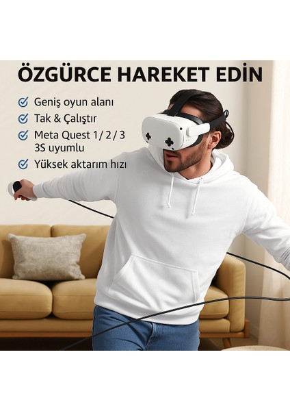 Link Cable Kablosu 5 Metre – Pcvr Uyumlu Type-C To Type-C Kablo | Meta Quest 3 / 3s / Quest 2 / Pro / Pico 4 / Steamvr Yüksek Hızlı Pc Veri Aktarım Kablosu modelleri