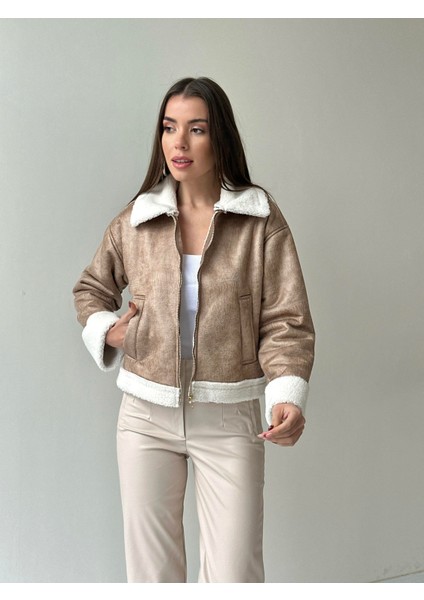Kolu Katlama Süslü Içi Peluş Kısa Mont Bej indirimleri