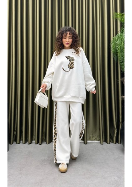 Leopar Nakışlı Şardonlu Ikili Pantolonlu Takım - Kadın Eşofman Takımı fiyatları