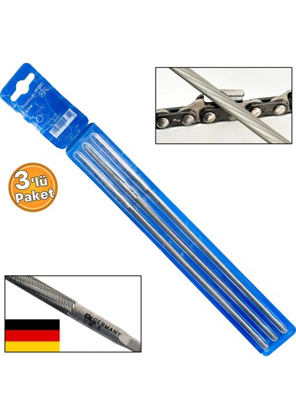 Germany 3lü Paket Motorlu Testere Zincir Bileme Eğesi 5/32 4.0mm Ince Eğe