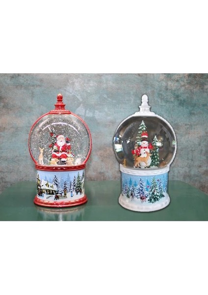 Kardan Adam ve Noel Babalı Işıklı Müzikli Kar Küresi