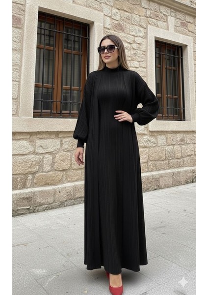 Kadın Balıkçı Yaka Hırkalı Triko Tessettür Elbise