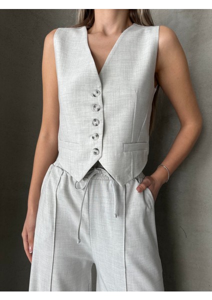 Pensli Polyviskon Yelek Gri