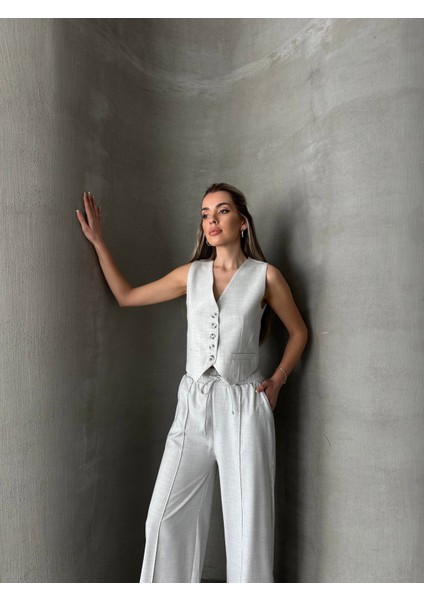 Pensli Polyviskon Yelek Gri