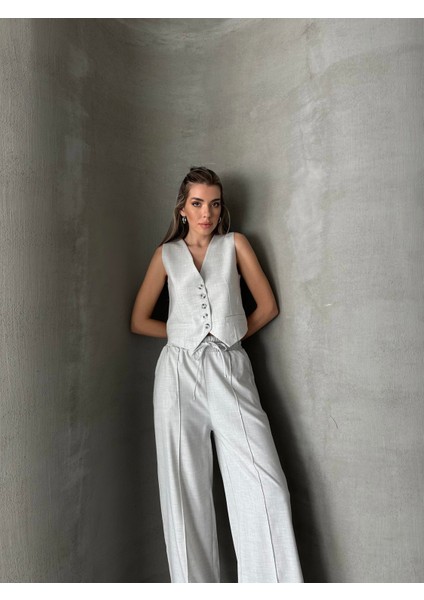 Pensli Polyviskon Yelek Gri