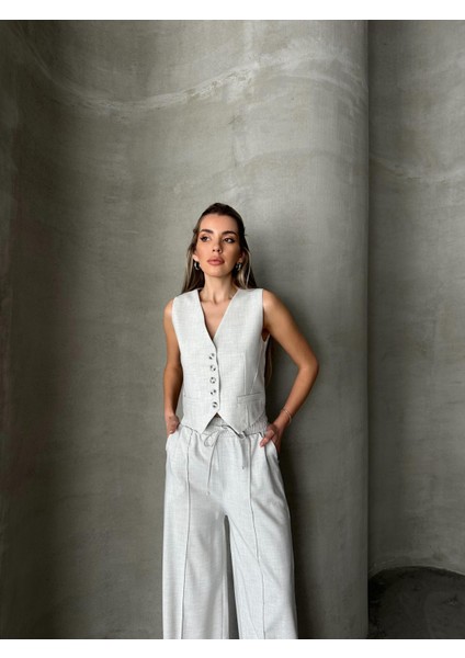 Pensli Polyviskon Yelek Gri