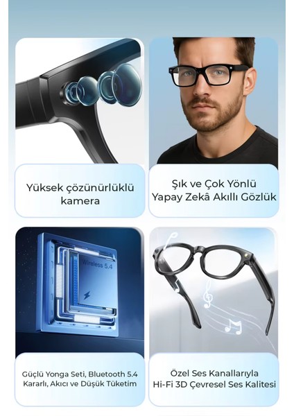 R1 Pro Akıllı Gözlük Kameralı Yapay Zeka,müzik Dinleme,telefon ile Konuşma Bluetooth fırsatları
