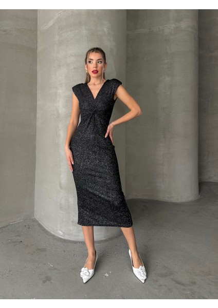 Simli Vatkalı Şık Kalem Elbise Antrasit indirimleri