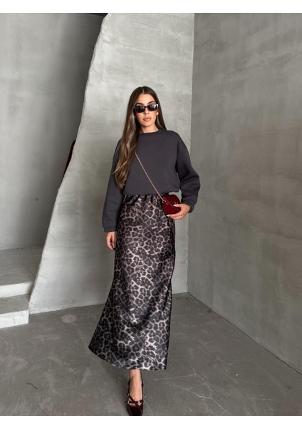 Maxi Boy Saten Etek Leopar Antrasit modelleri