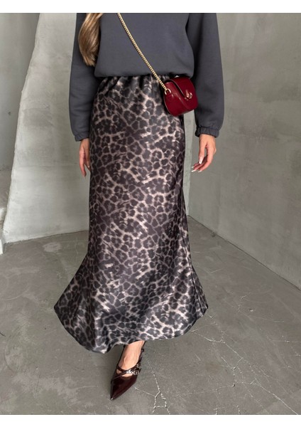 Maxi Boy Saten Etek Leopar Antrasit