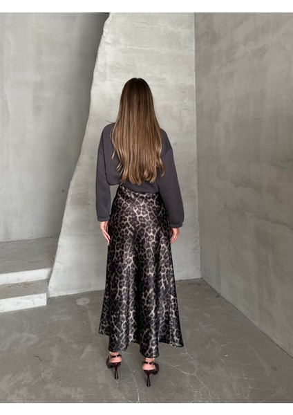 Maxi Boy Saten Etek Leopar Antrasit