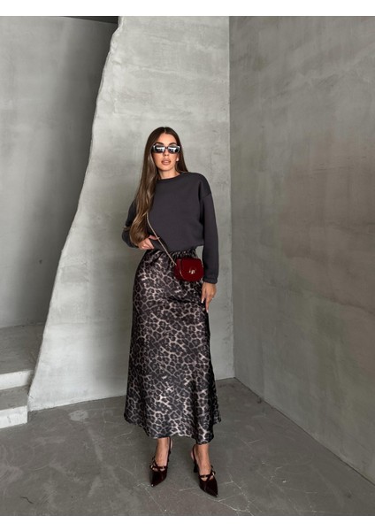 Maxi Boy Saten Etek Leopar Antrasit