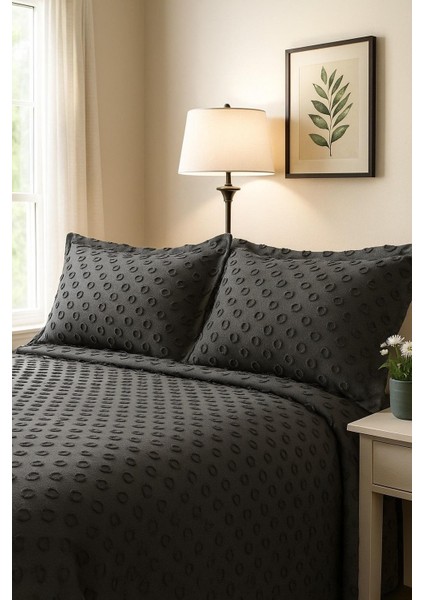 Tek Kişilik Yatak Örtüsü Takımı 2 Adet Yastık Kılıfı Modern Desen Yumuşak Doku Gri 180 x 260