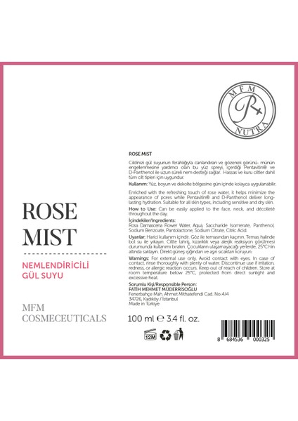 Mfm Rose Mist Nemlendiricili Gül Suyu | Pentavitin® & D-Panthenol Içerikli, Gözenek Sıkılaştırıcı modelleri