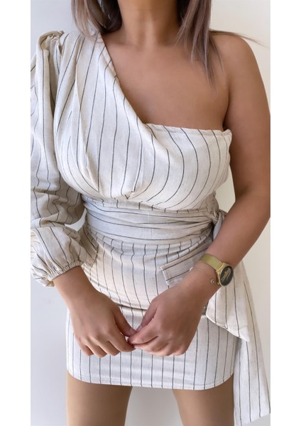 Tek Omuz Çizgili Keten Bluz Taş fiyatları