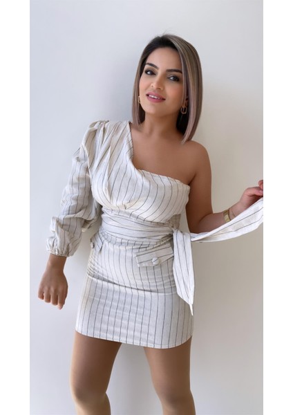 Tek Omuz Çizgili Keten Bluz Taş modelleri