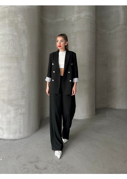 Gümüş Düğmeli Sırt Detaylı Tasarım Ceket Siyah indirimleri