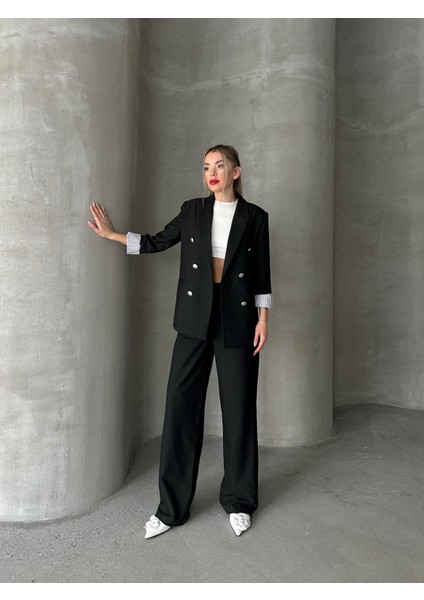 Gümüş Düğmeli Sırt Detaylı Tasarım Ceket Siyah