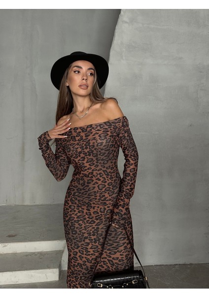 Madonna Yaka Leopar Elbise Kahverengi fiyatları