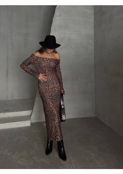 Madonna Yaka Leopar Elbise Kahverengi