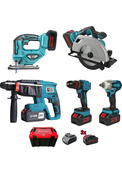 1395 Akülü 5'li Alet Seti (Kömürsüz Motor) 3 Adet 4 Ah Akü