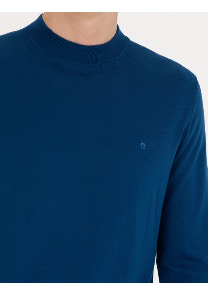 Erkek İndigo Regular Fit Çeyrek Yaka Yün Karışımlı Basic Triko Kazak 50270049-VR106
