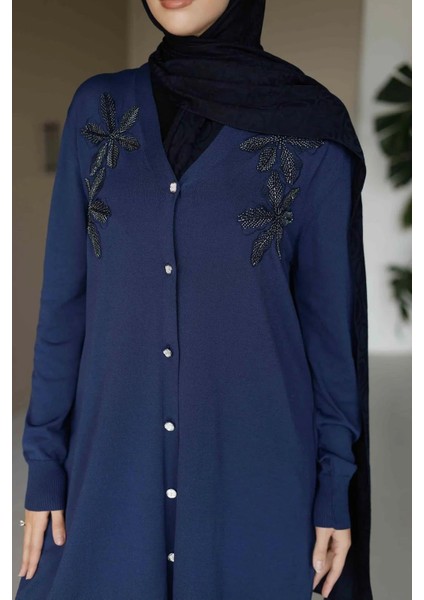 Triko Çiçekli Düğmeli Uzun Hırka modelleri