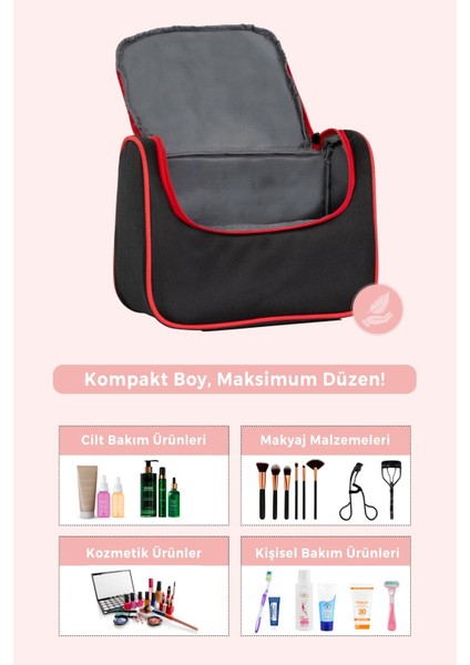 Tutma Kollu Geniş Iç Hacimli Kozmetik Makyaj Çantası Seyahat Seti Aksesuar Düzenleyici 24X21X15 cm