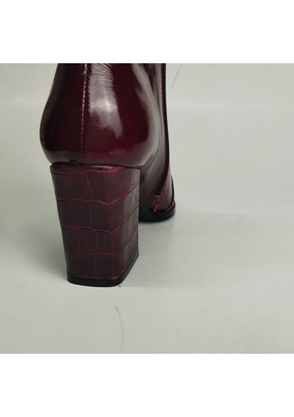 Kadın Hakiki Deri Kroko Detaylı Bordo Rugan Topuklu Bot fiyatları