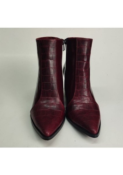 Kadın Hakiki Deri Kroko Detaylı Bordo Rugan Topuklu Bot modelleri