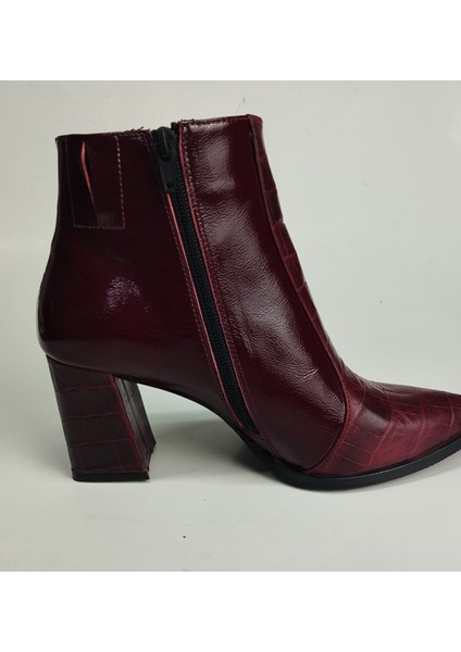 Kadın Hakiki Deri Kroko Detaylı Bordo Rugan Topuklu Bot fırsatları