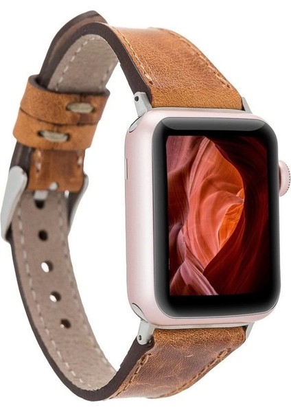 Apple Watch Uyumlu Deri Kordon 38-40-41MM Slim G19 Taba