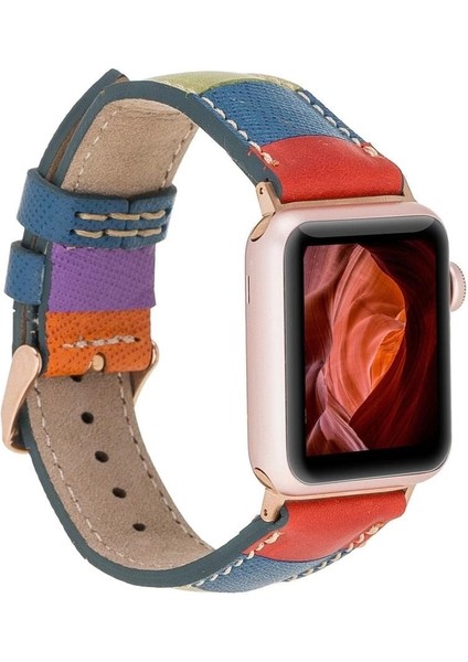 Apple Watch Uyumlu Deri Kordon 42-44-45MM Gökkuşağı indirimleri